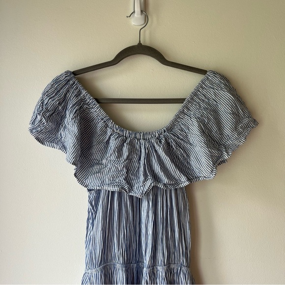 Sans Souci Striped Ruffle Maxi Dress Small Off Shoulder Coastal Boho Cottagecore - Picture 2 of 11